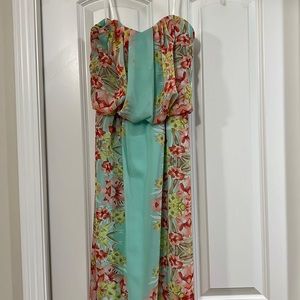 Strapless floral sheer maxi summer dress